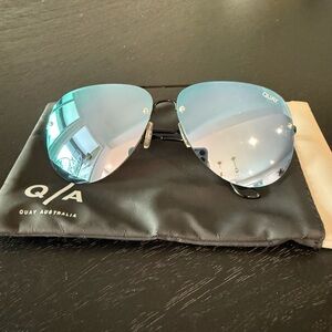 Quay Australia Muse Blue Lens Aviator Sunglasses